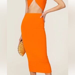 Vibrant Orange Midi Skirt